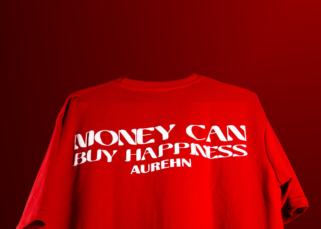 Red T-shirt money can’t buy happiness oversize