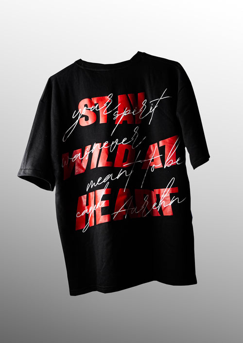 Black T-shirt, stay wild at heart  ￼