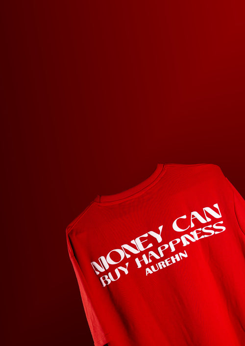 Red T-shirt money can’t buy happiness oversize