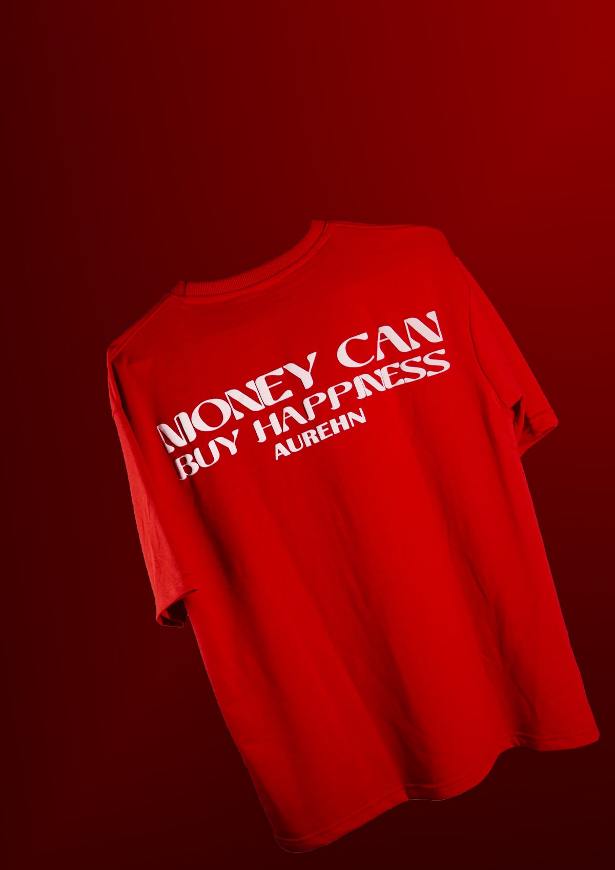 Red T-shirt money can’t buy happiness oversize